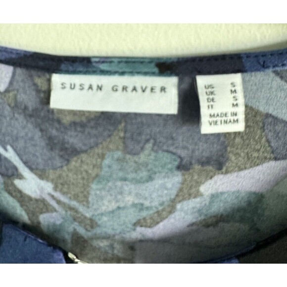 ✅SOLD SUSAN GRAVER Blue Purple Floral Top Liquid Knit Blouse QVC Size Small - Picture 9 of 12